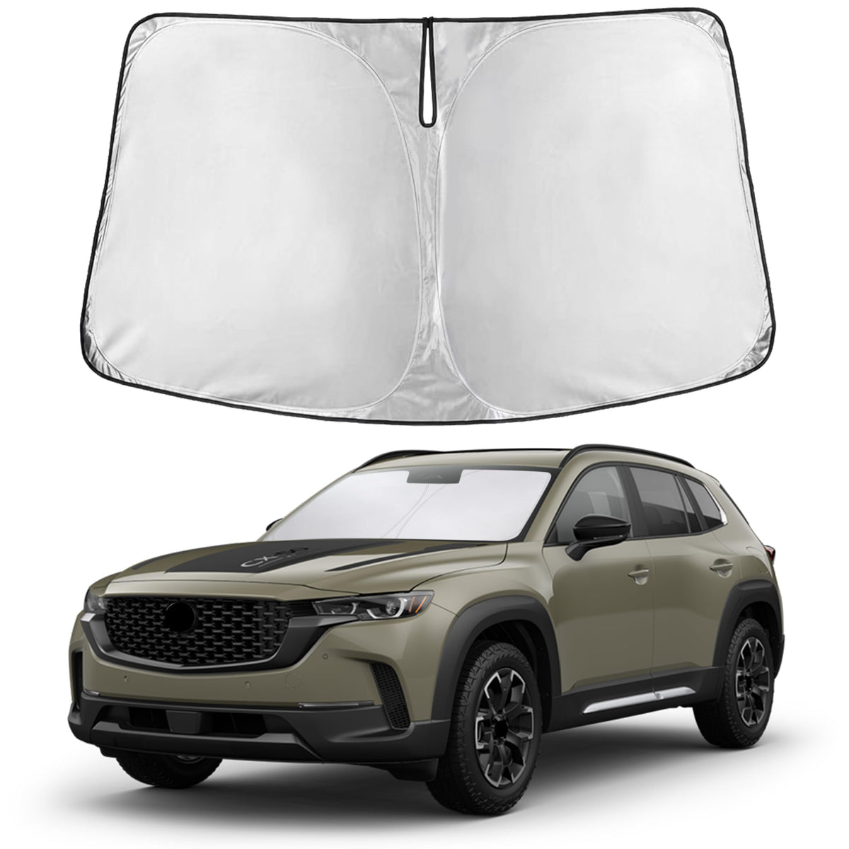 EcoNour front view sunshade showing full windshield coverage and neat fit