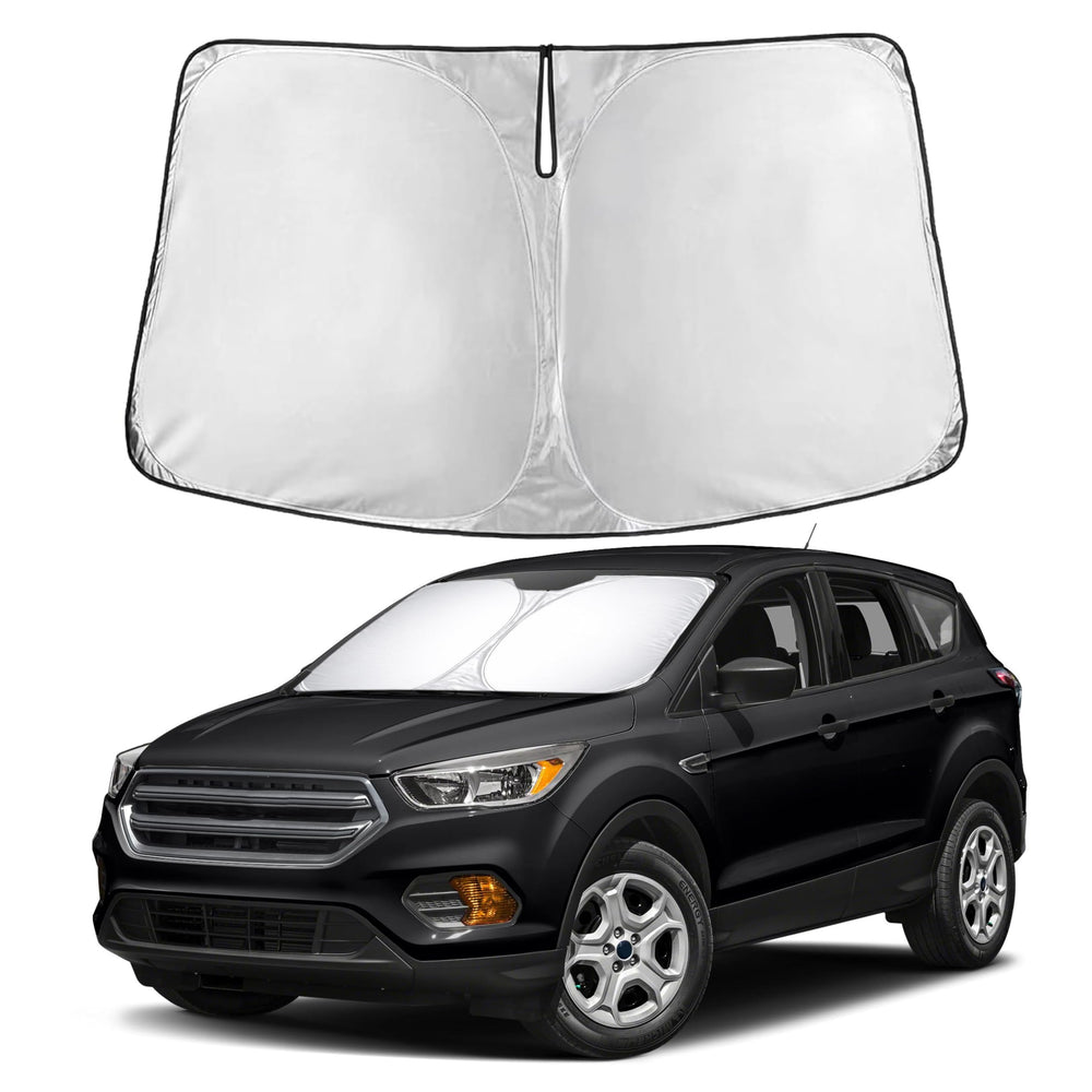 EcoNour sunshade front fit showing full windshield coverage benefit