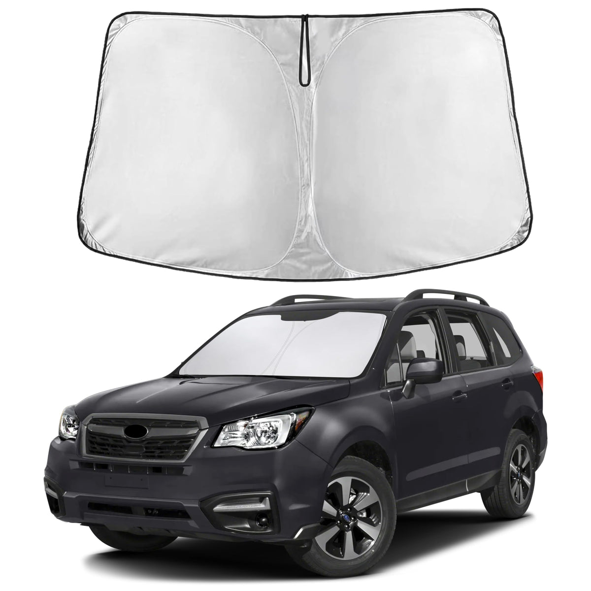 EcoNour front view showing sunshade covering Forester windshield and full protection