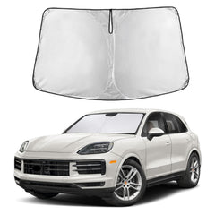 EcoNour front view showing full windshield coverage and perfect Porsche Cayenne fit