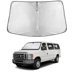 EcoNour front installed on Econoline windshield showing full coverage and neat fit