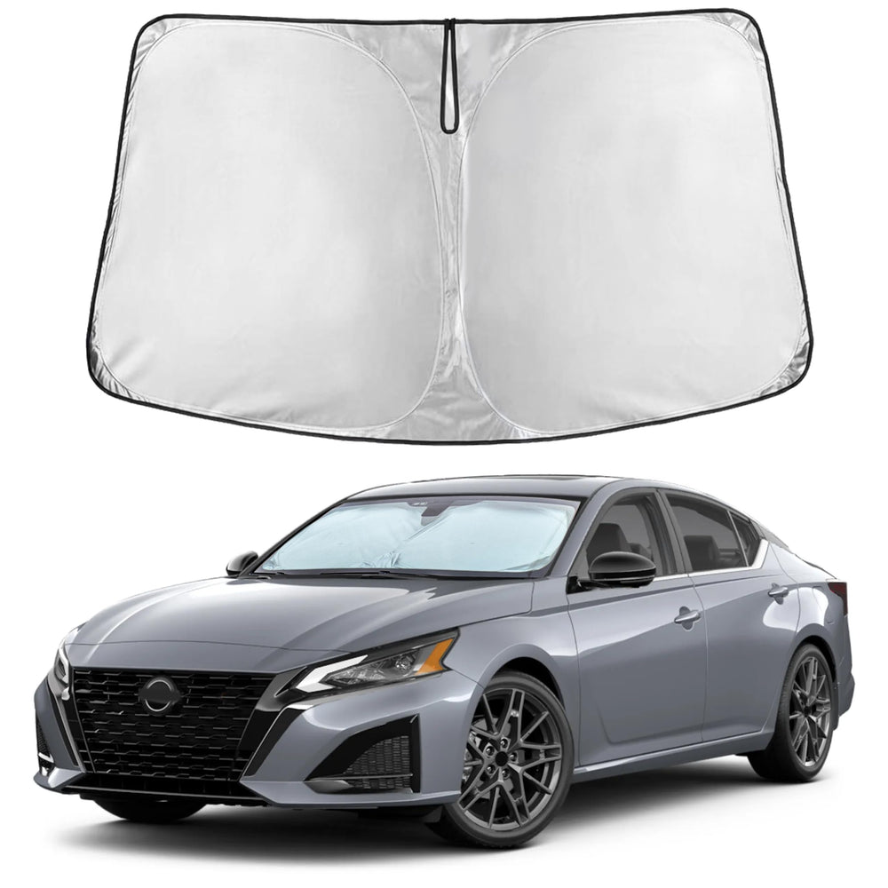 EcoNour front view installed on Altima windshield showing full coverage benefit