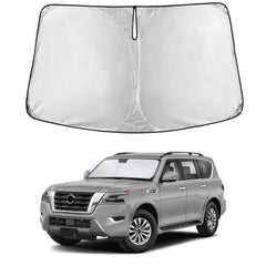 EcoNour front view of sunshade showing full windshield coverage and protection