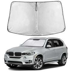 EcoNour front view showing fitted sunshade on BMW X5 windshield protecting interior
