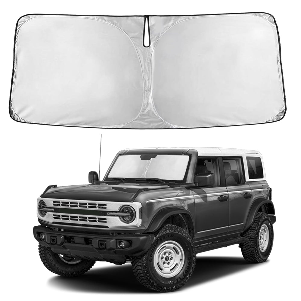 EcoNour front view of sunshade showing precise Bronco fit and complete coverage