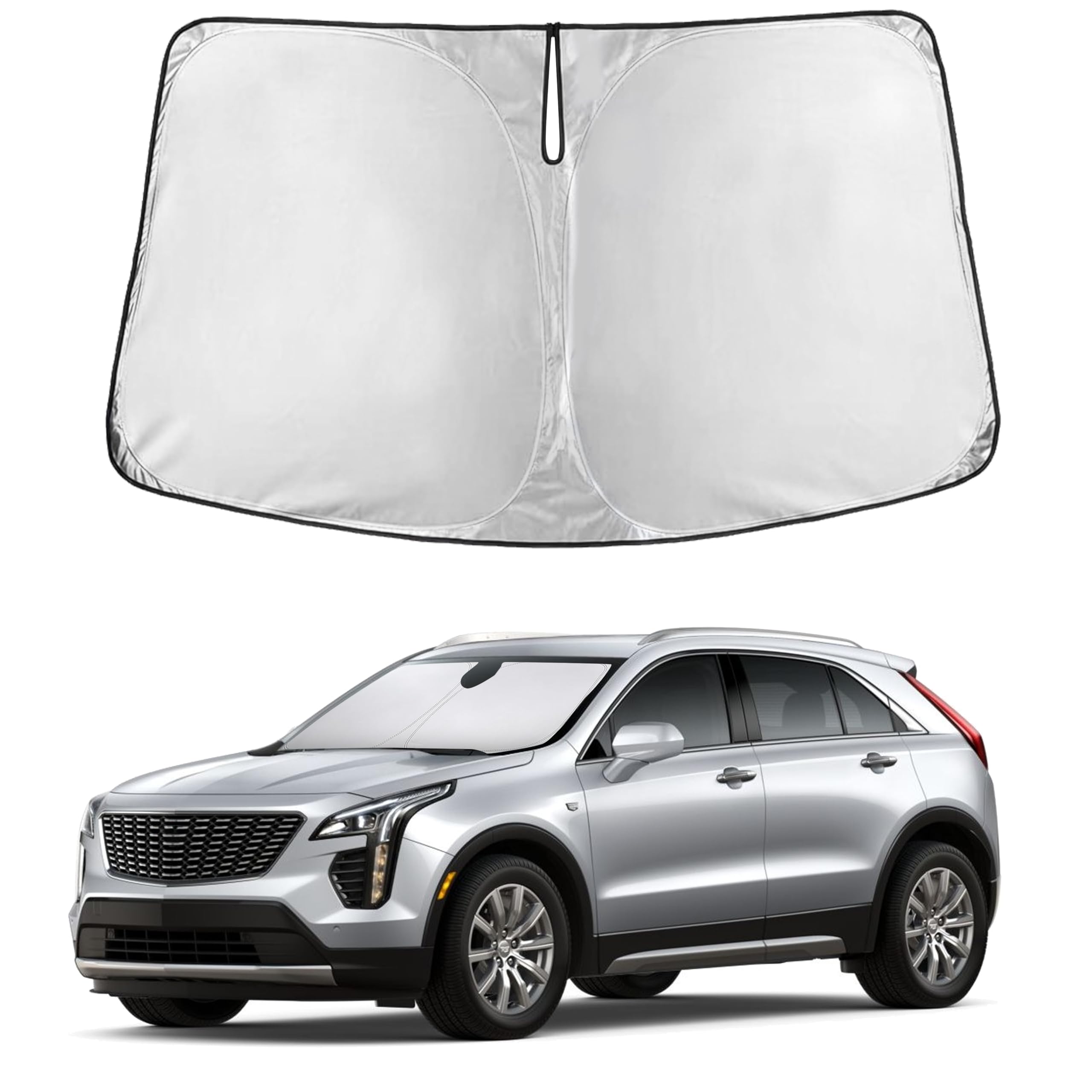 EcoNour front view of sunshade for Cadillac XT4 showing full coverage and protection