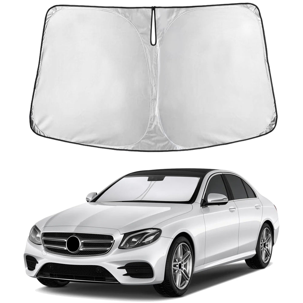EcoNour front view showing tailored E‑Class windshield fit and sun protection benefit