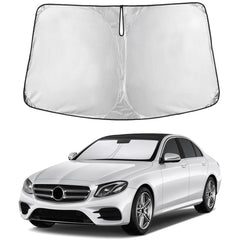 EcoNour front view showing tailored E‑Class windshield fit and sun protection benefit