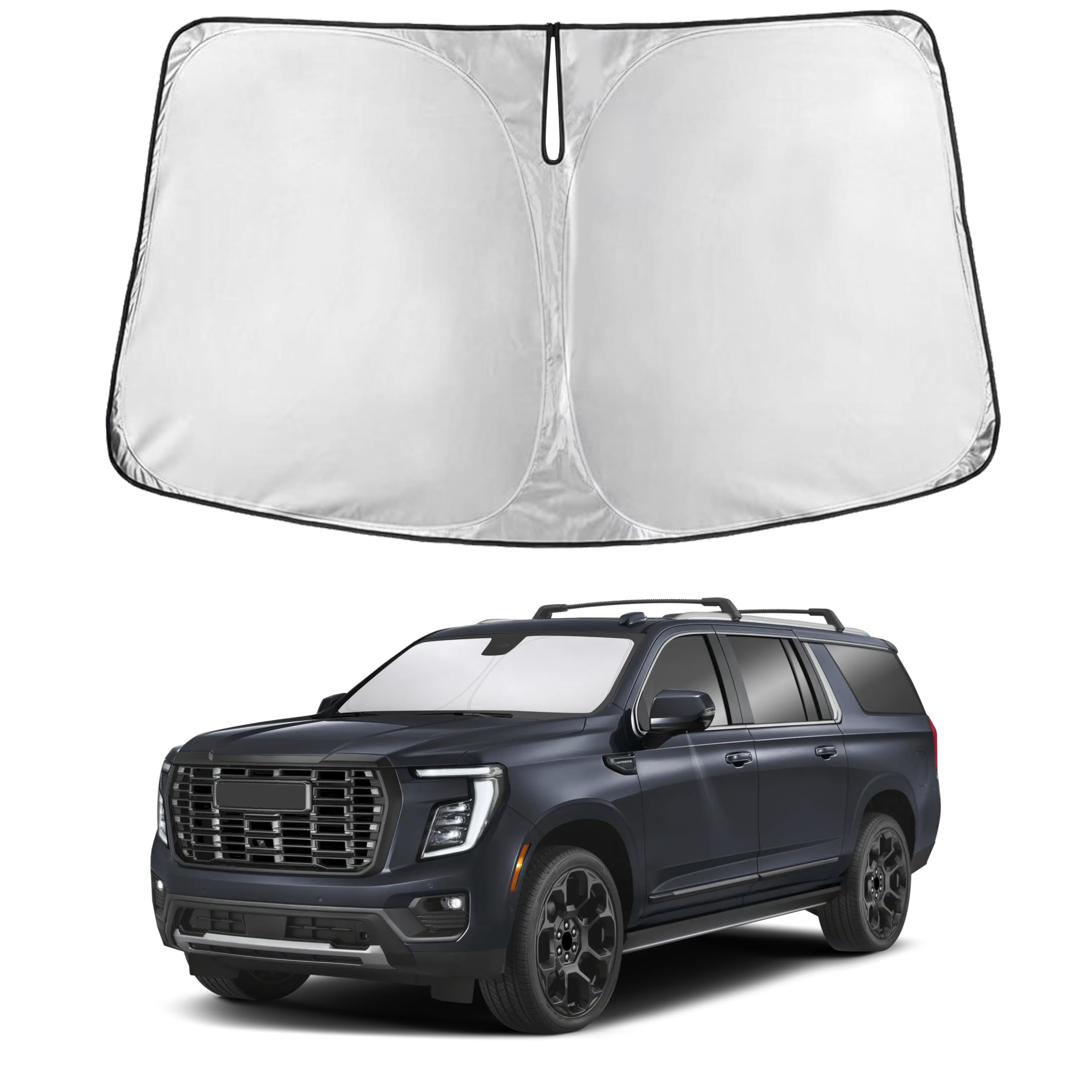 EcoNour front view of sunshade showing full windshield coverage benefit