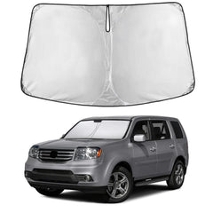 EcoNour front view of sunshade fitted to windshield showing full coverage benefit
