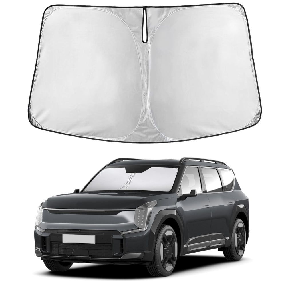 EcoNour front view of sunshade fitting Kia EV9 showing full coverage and protection
