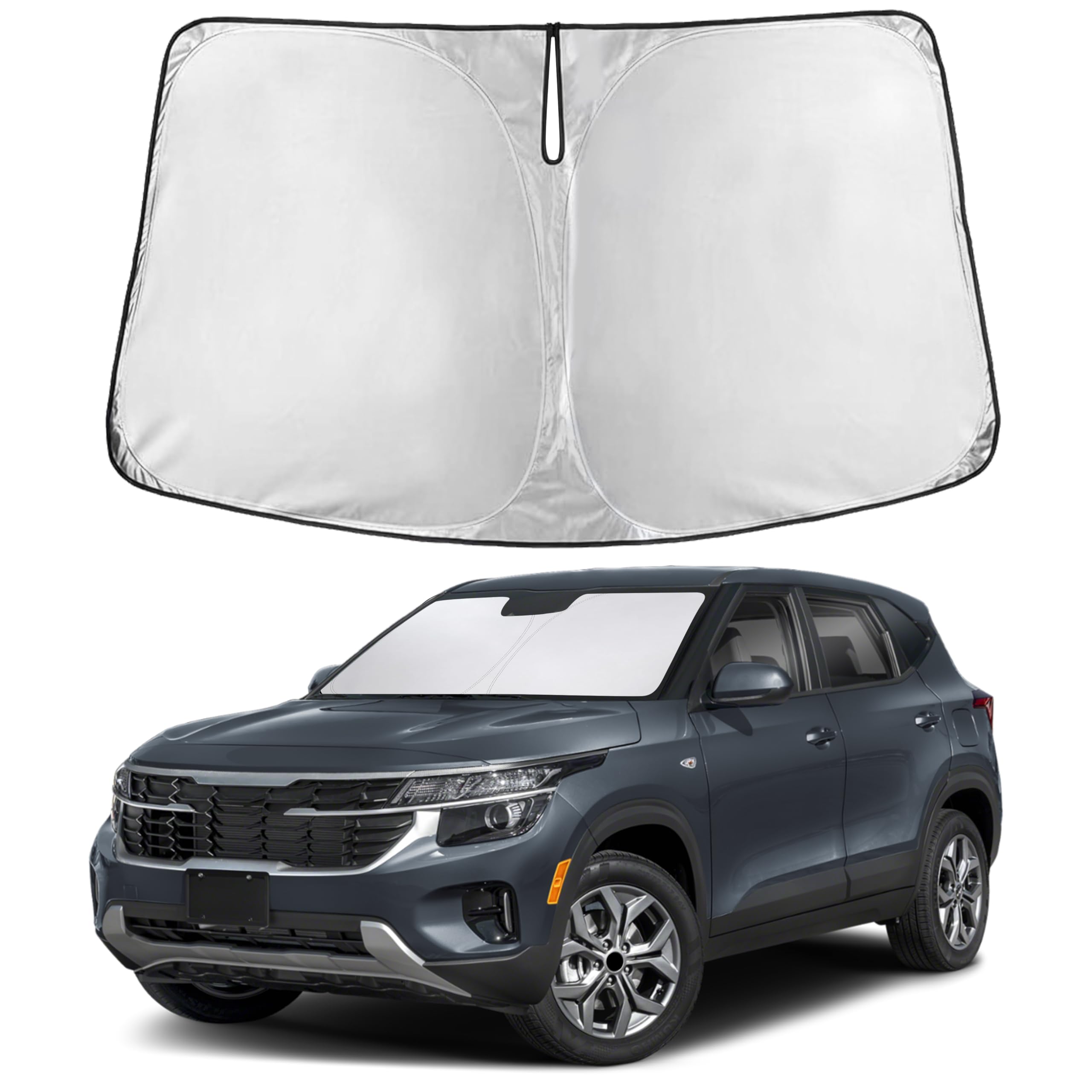 EcoNour front view on Kia Seltos showing full windshield coverage and protection