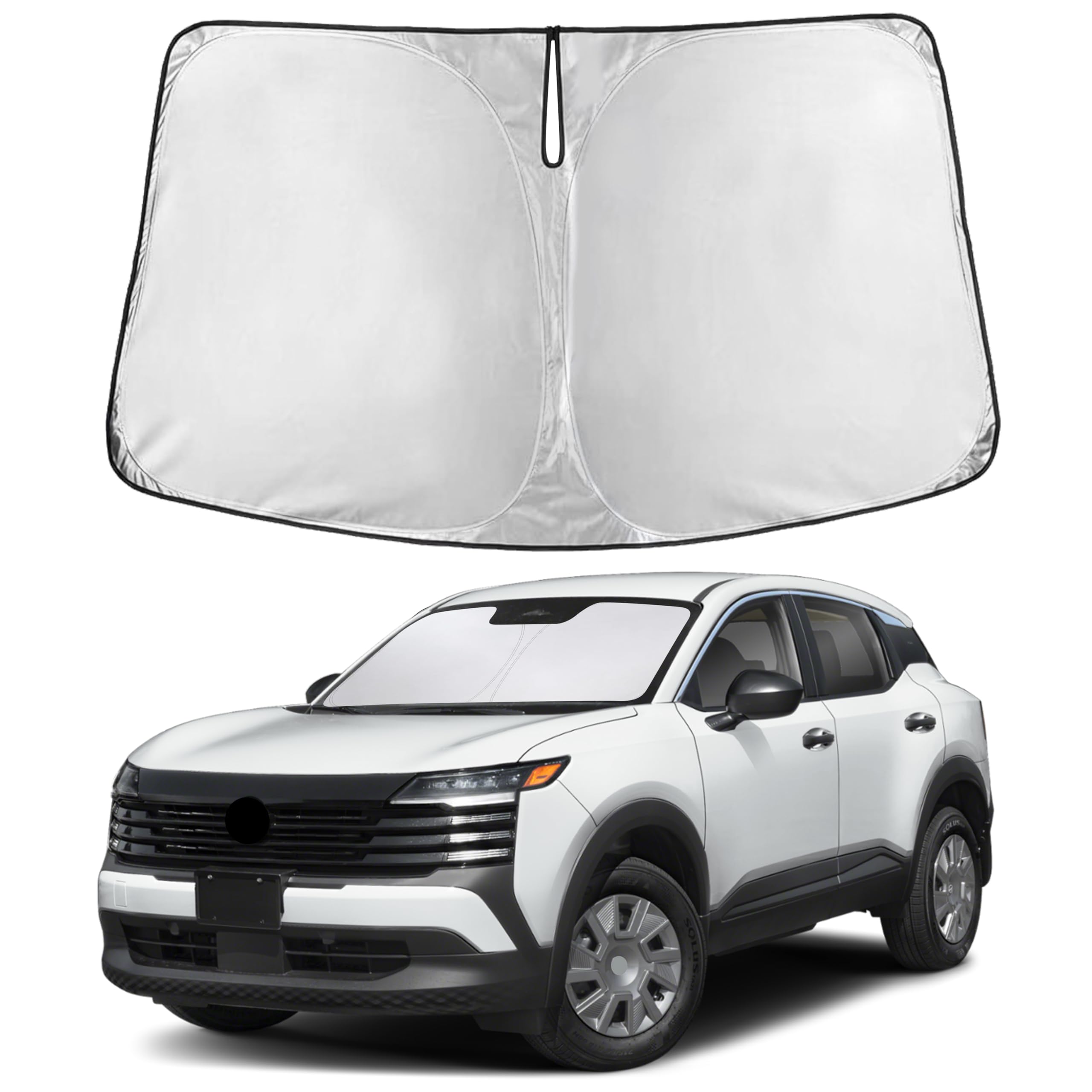 EcoNour front view of windshield sunshade showing full coverage benefit