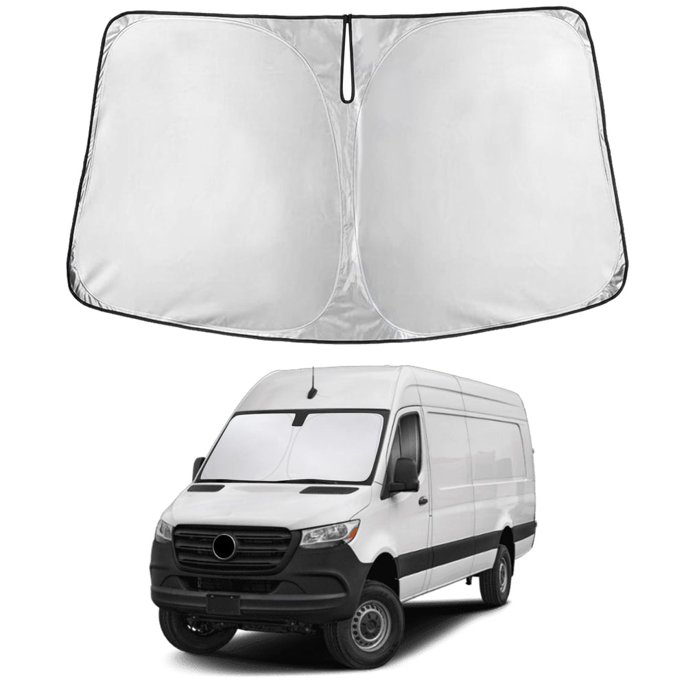 EcoNour front packaging showing sunshade fit for Sprinter and benefit of full coverage