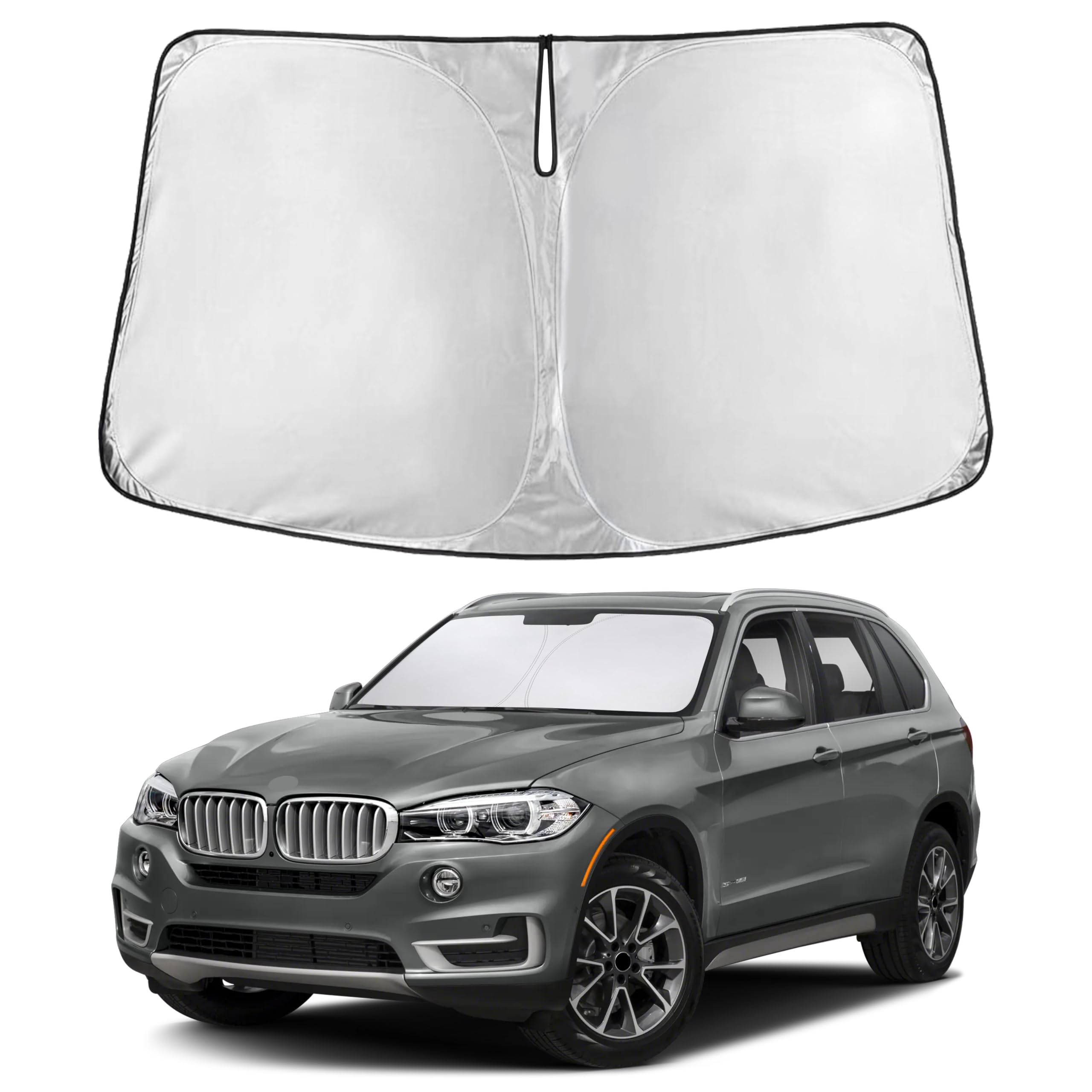 EcoNour front view installed on BMW X5 windshield showing full coverage and protection
