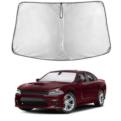 EcoNour front view fitted to Dodge Charger windshield showing full coverage and protection