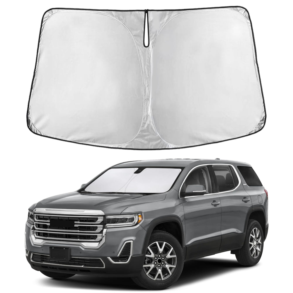 EcoNour front view sunshade covering GMC Acadia windshield for cooler cabin