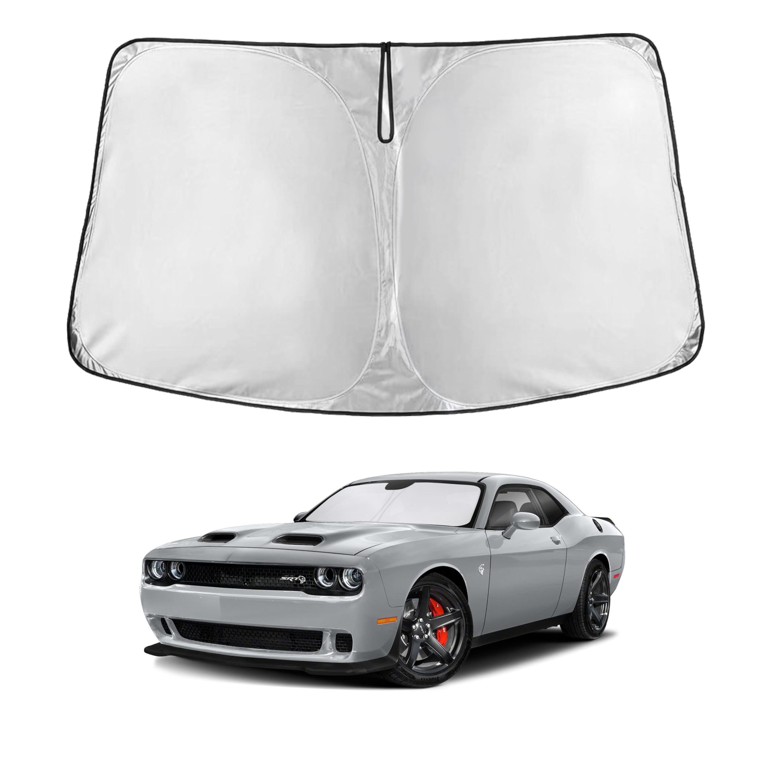 EcoNour front view installed in Dodge Challenger blocking sun effectively