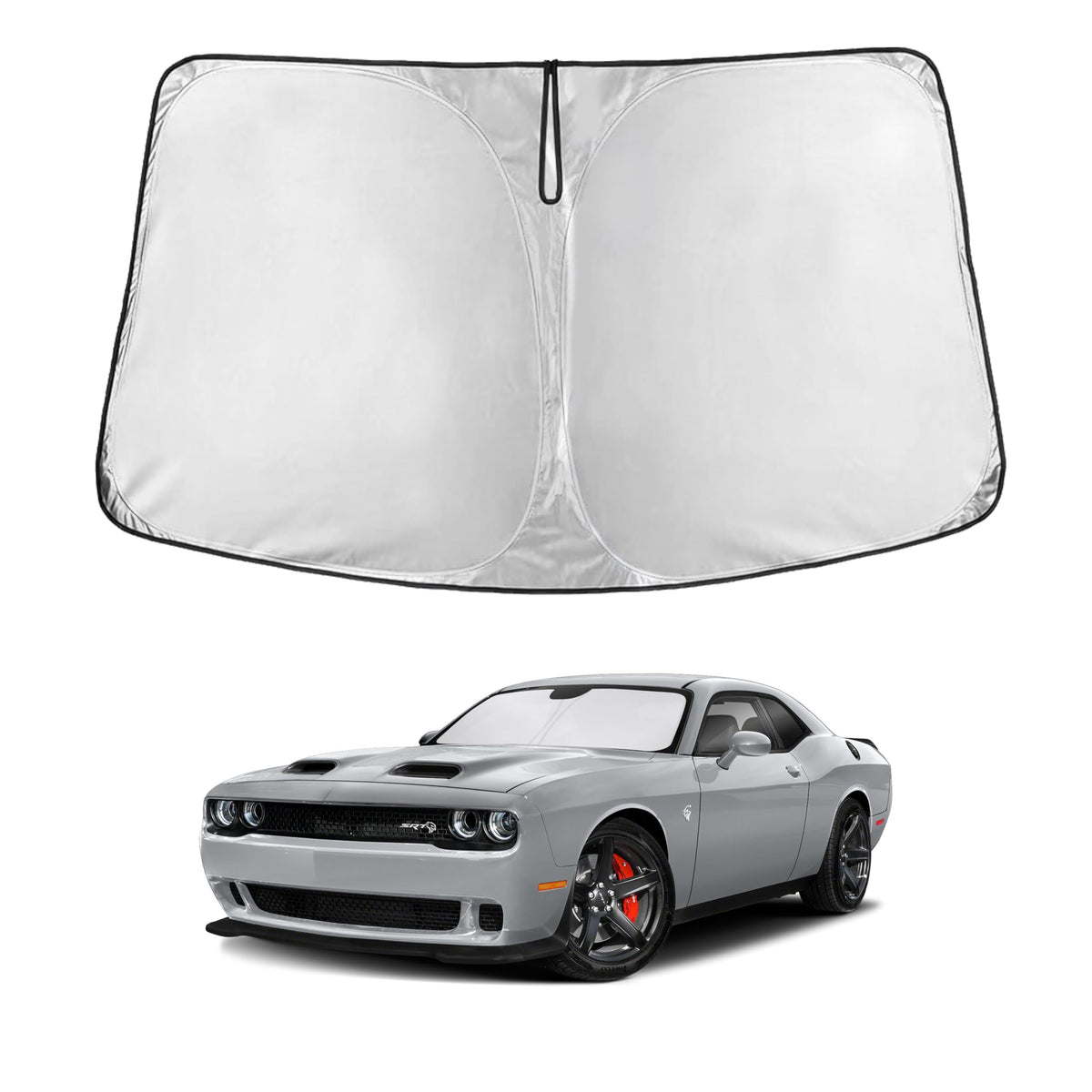 EcoNour front view installed in Dodge Challenger blocking sun effectively