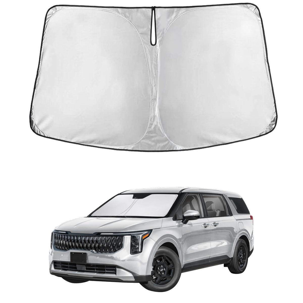 EcoNour front view on Kia Carnival showing full windshield coverage and sun protection