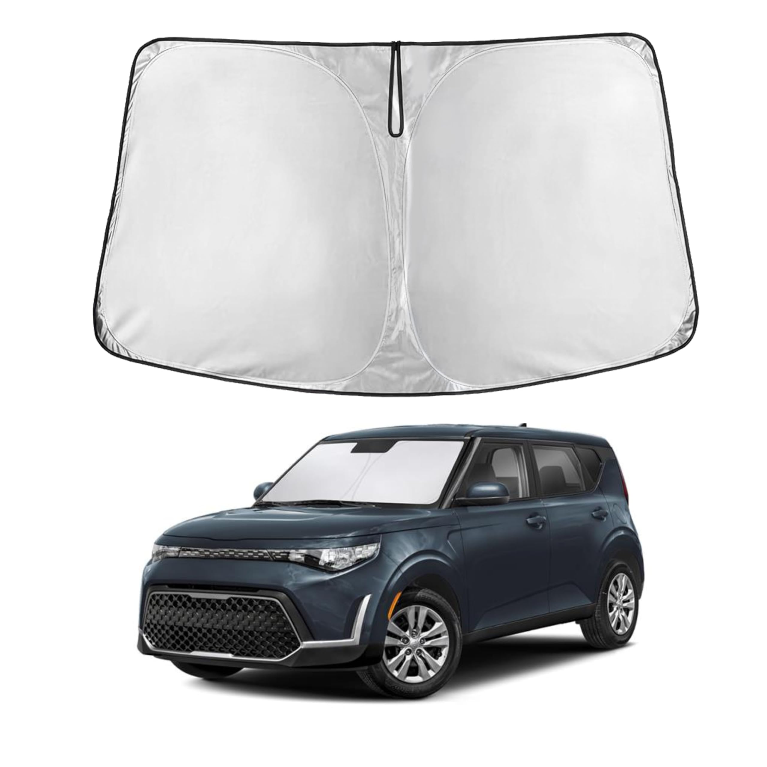 EcoNour front view sunshade fitted inside Kia Soul protecting interior