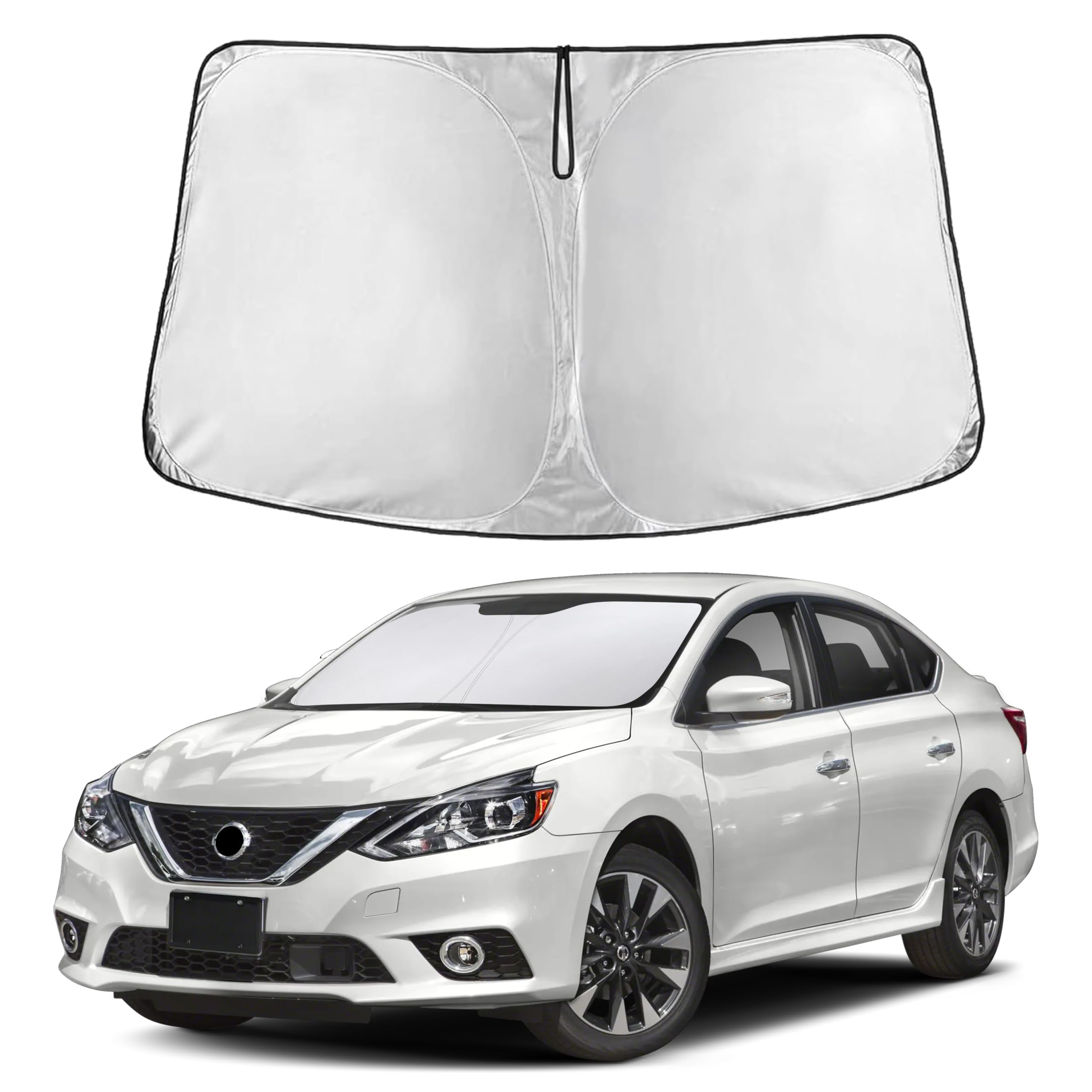 EcoNour front view sunshade fitted to windshield showing full coverage benefit