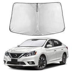 EcoNour front view sunshade fitted to windshield showing full coverage benefit