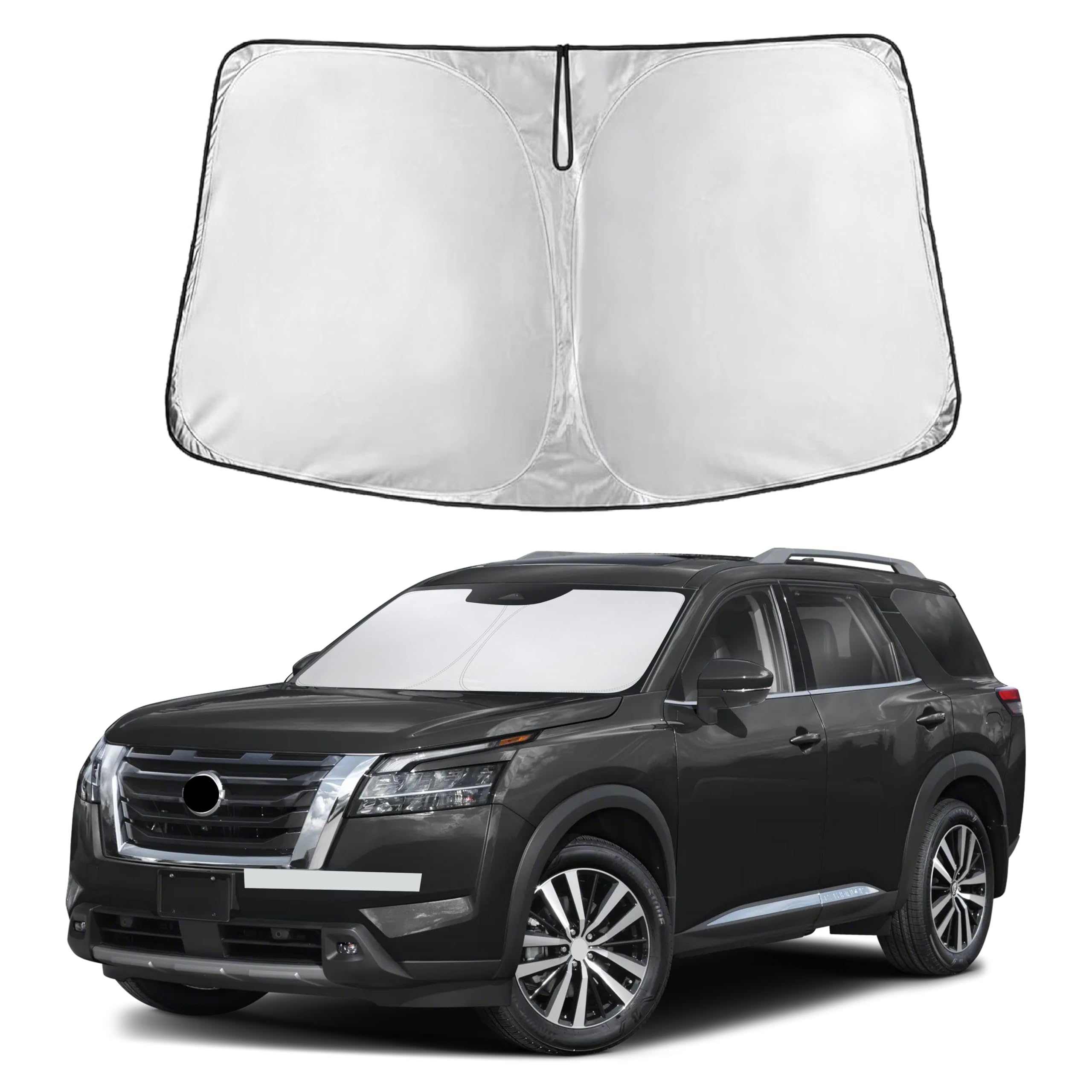 EcoNour front view fitted on Pathfinder windshield showing full coverage benefit