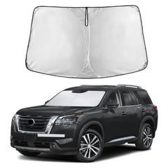 EcoNour front view fitted on Pathfinder windshield showing full coverage benefit