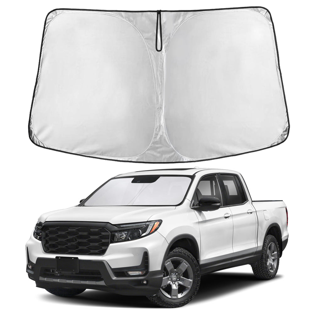 EcoNour front view showing precise Ridgeline windshield fit and full coverage benefit