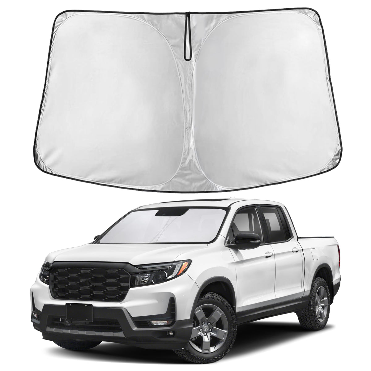 EcoNour front view showing precise Ridgeline windshield fit and full coverage benefit