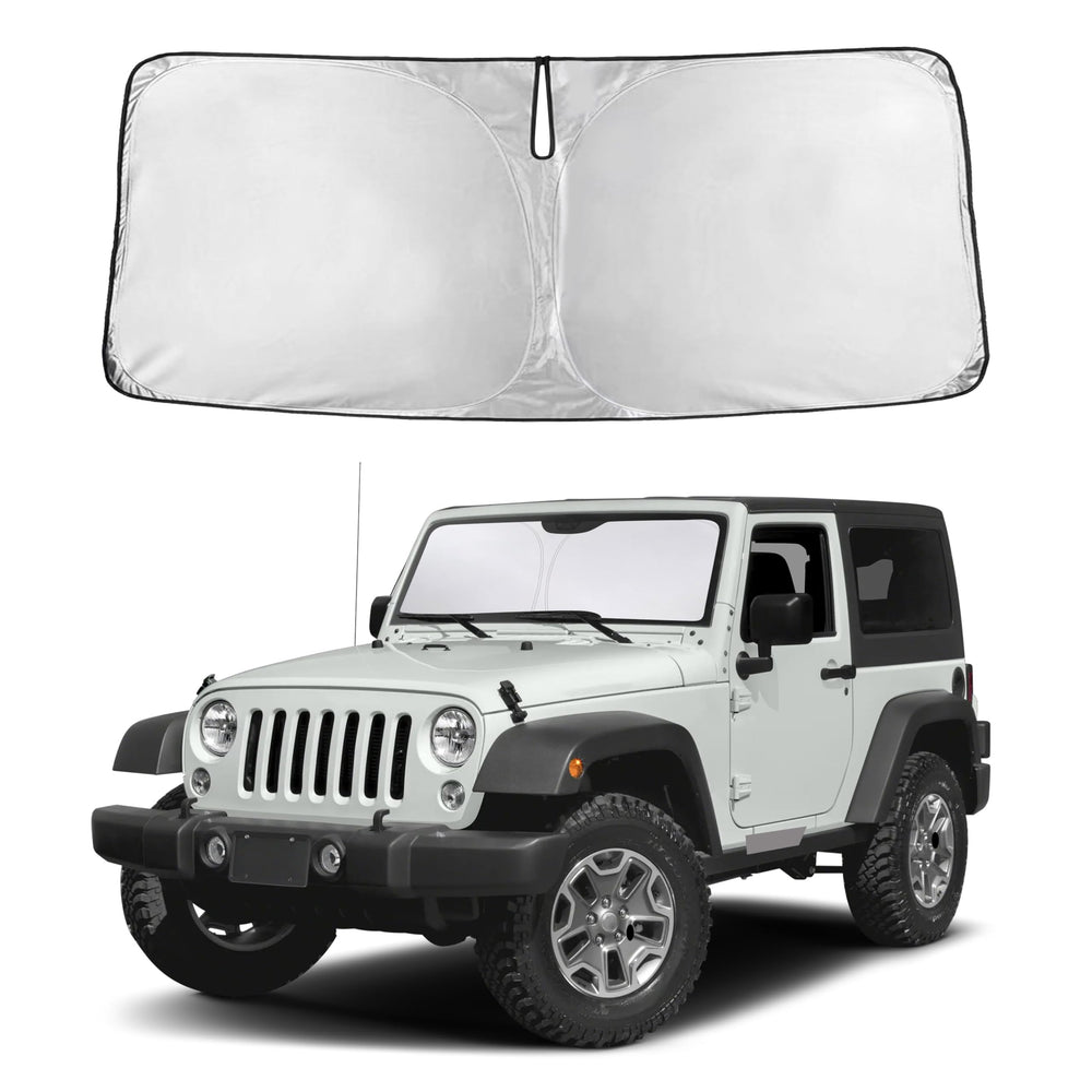 EcoNour front windshield fit showing full coverage and sun blockage benefit