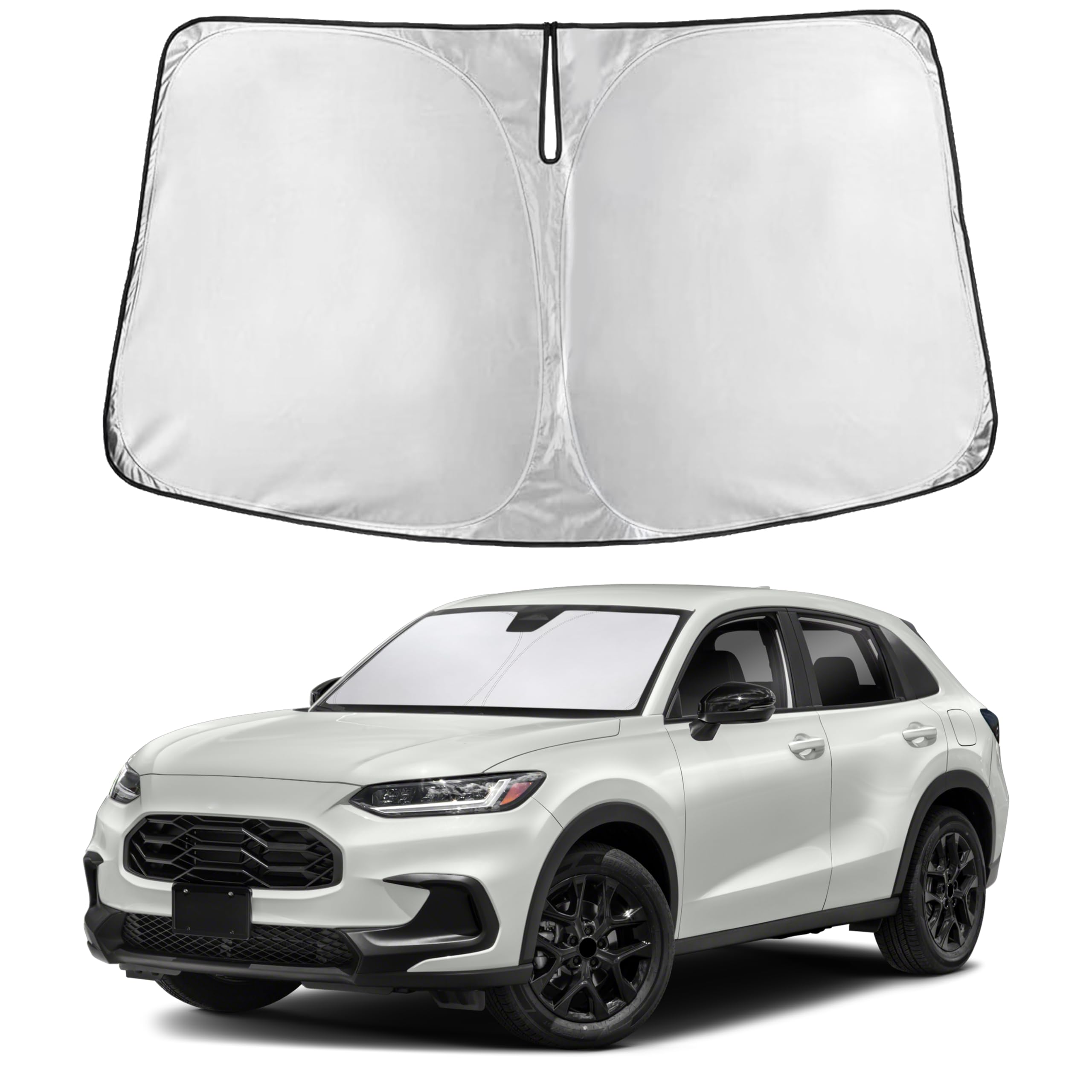 EcoNour sunshade front view fitted in Honda HRV, blocks sunlight effectively