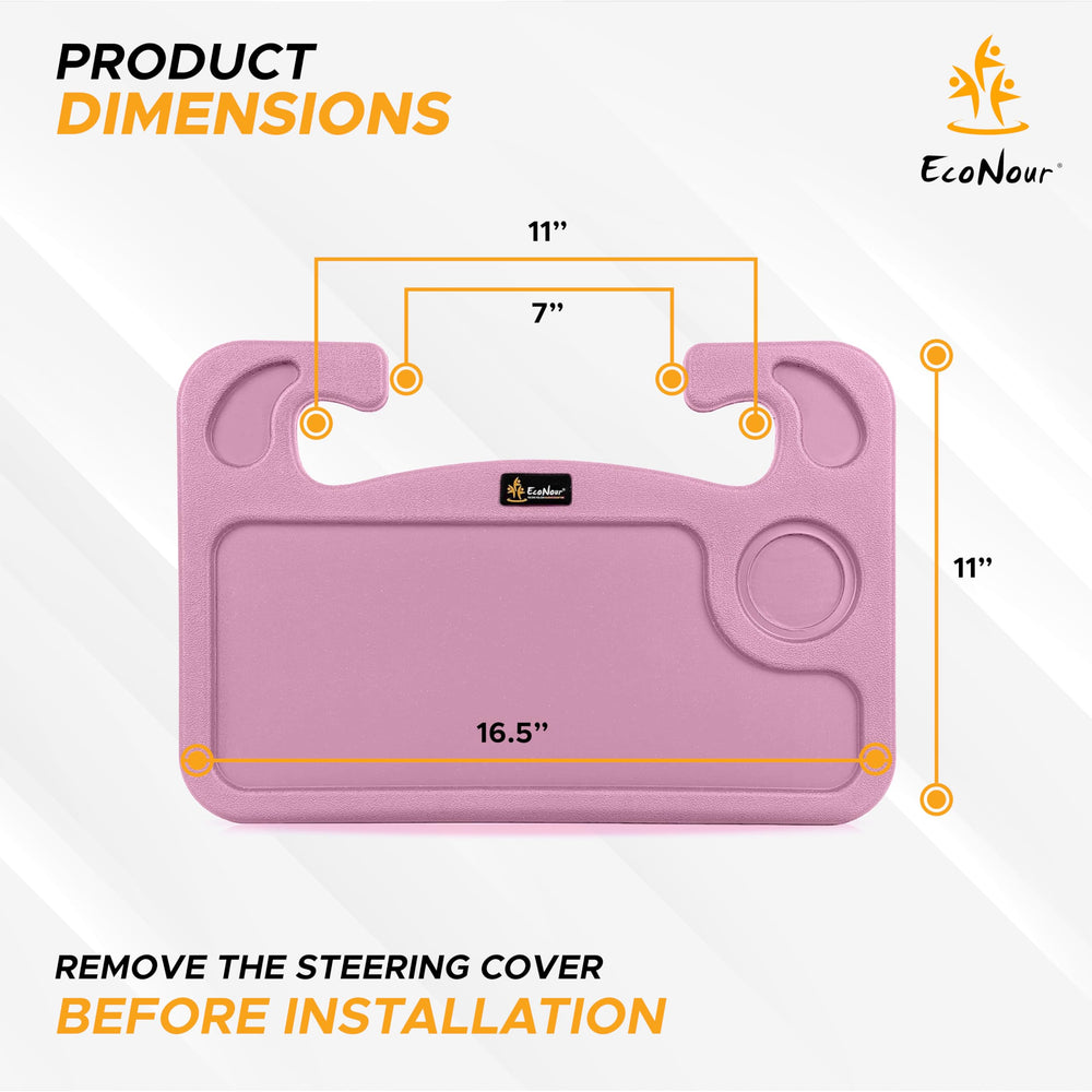 EcoNour tray holding laptop illustrates portable car desk convenience