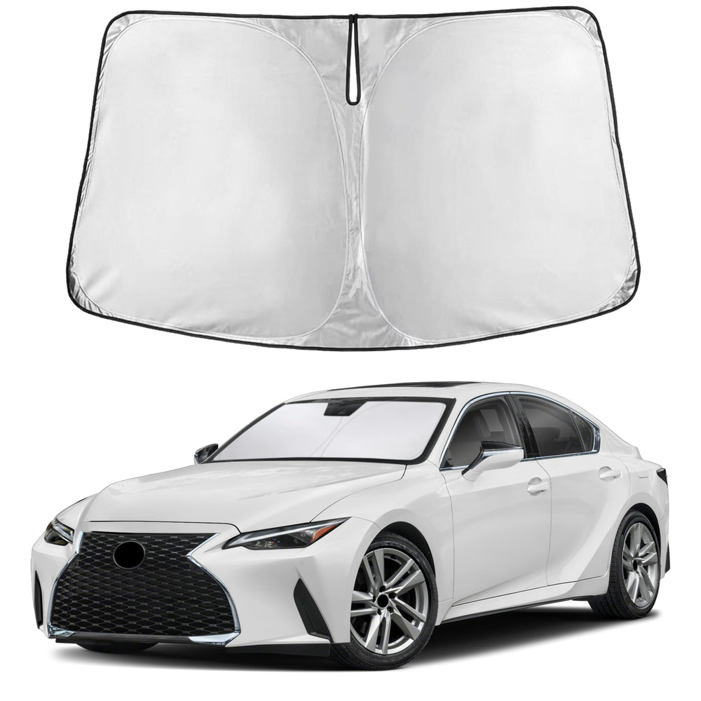 EcoNour front view of sunshade showing full windshield coverage and protective benefits