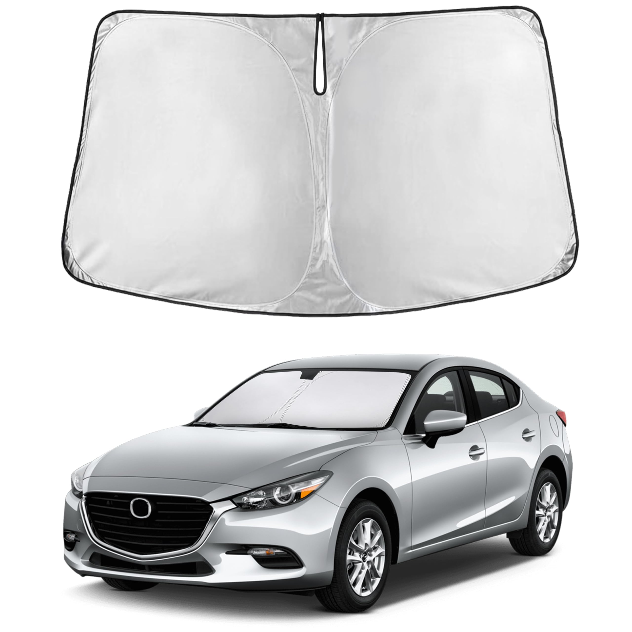 EcoNour front view on Mazda 3 showing full windshield coverage and cooling benefit