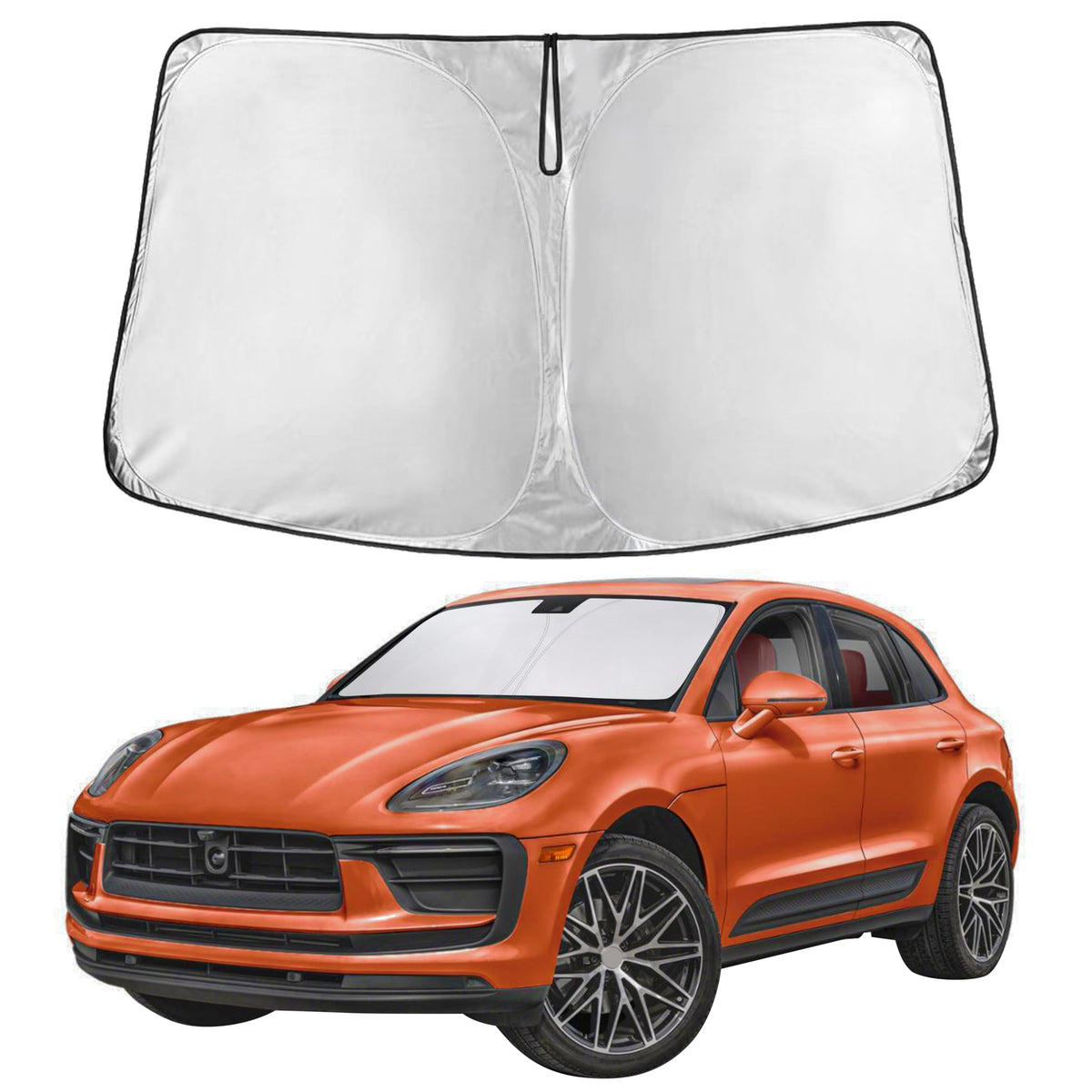 EcoNour front view on Porsche Macan showing precise windshield fit and full coverage benefit