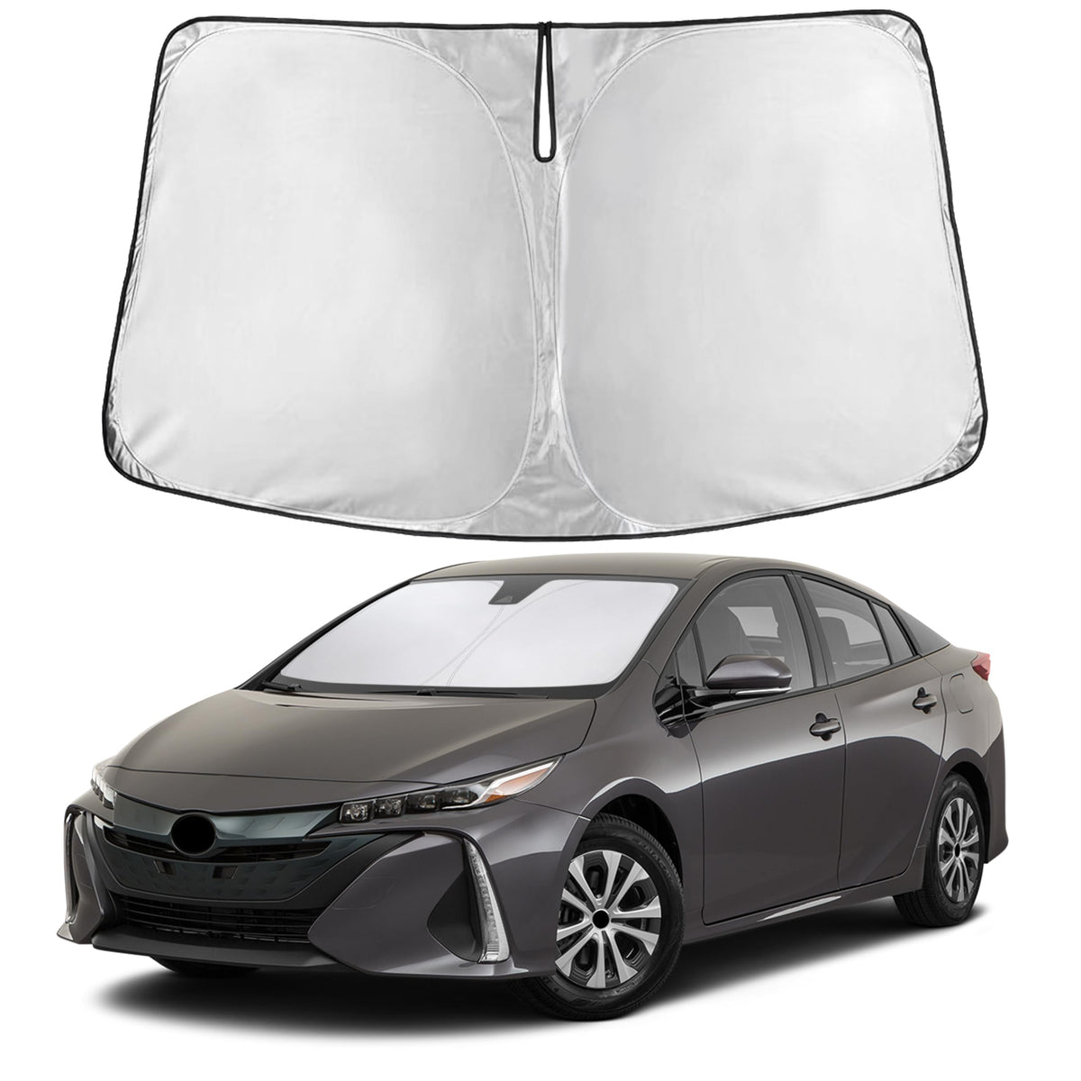 EcoNour front view of sunshade showing full windshield coverage and cooling benefit