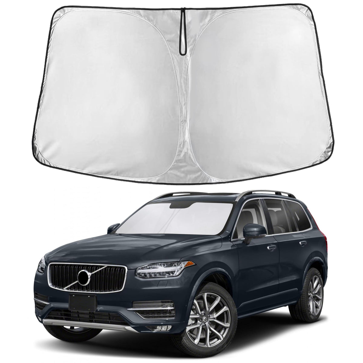 EcoNour front view sunshade covering Volvo XC90 windshield for full protection