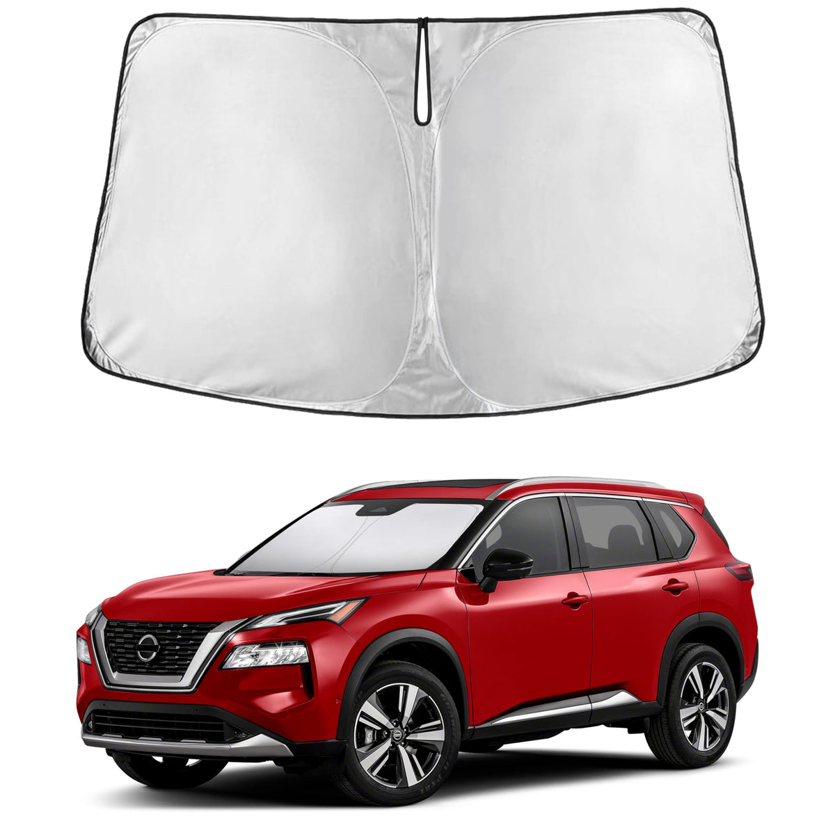 EcoNour front view sunshade covering windshield shows full coverage and cooling benefit