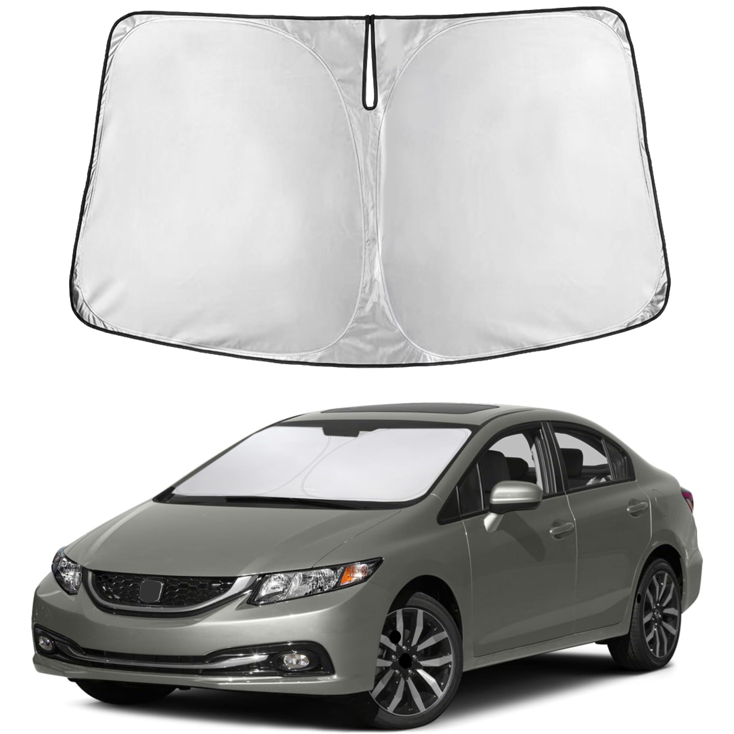 EcoNour sunshade installed on Honda Civic front windshield protecting interior