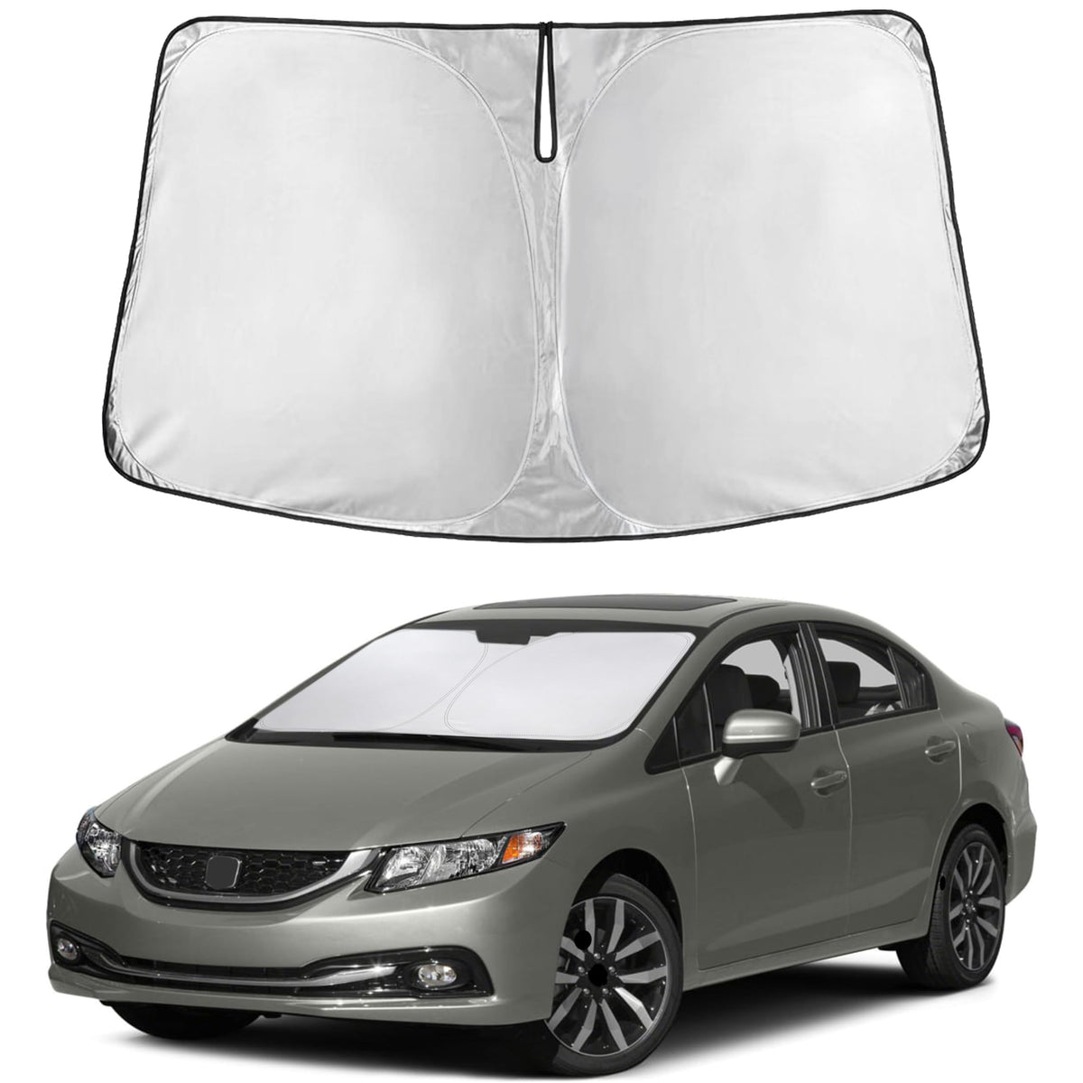 EcoNour sunshade installed on Honda Civic front windshield protecting interior