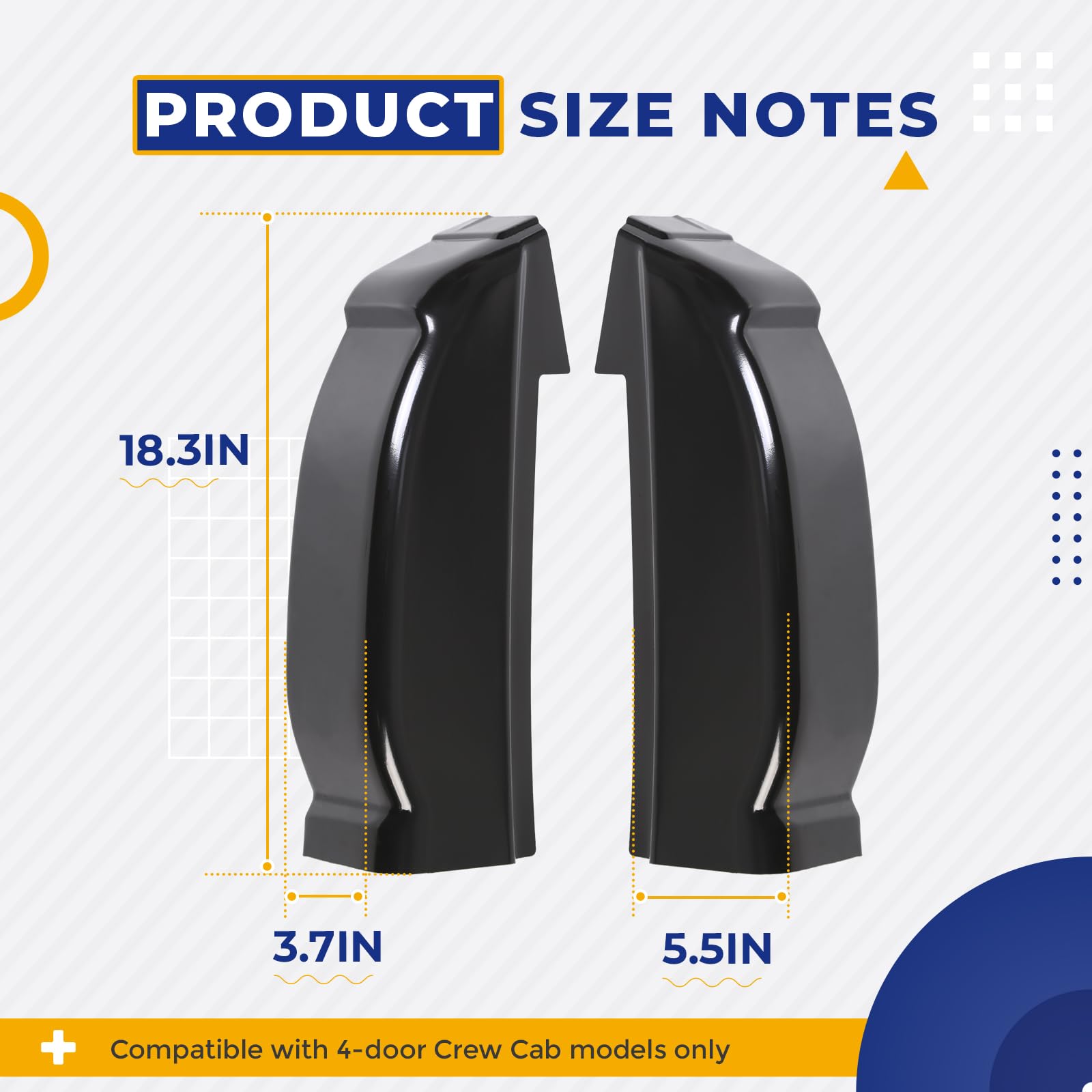 ECOTRIC cab corners next to ruler showing dimensions and fitment assurance