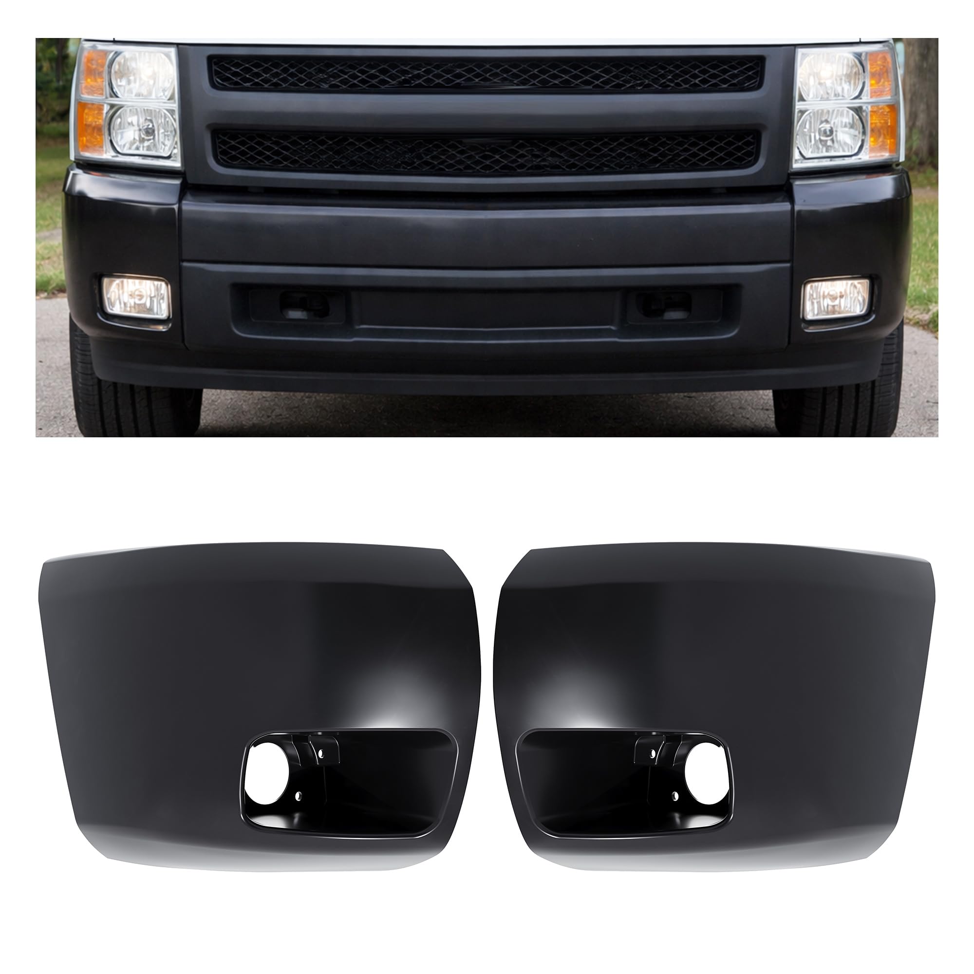 ECOTRIC front bumper end cap pair front view showing OEM fit and ready-to-paint