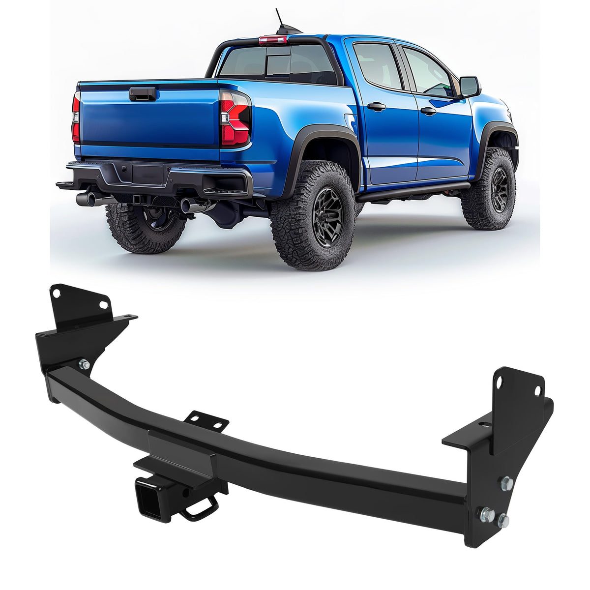 ECOTRIC front-mounted hitch on truck showing secure fit and improved towing