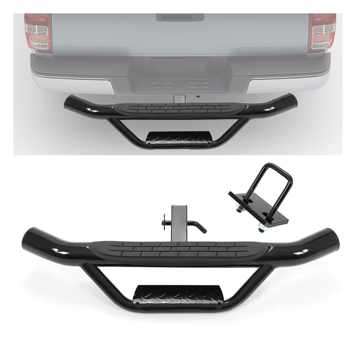 ECOTRIC front view of hitch step showing full width and benefit of easy access