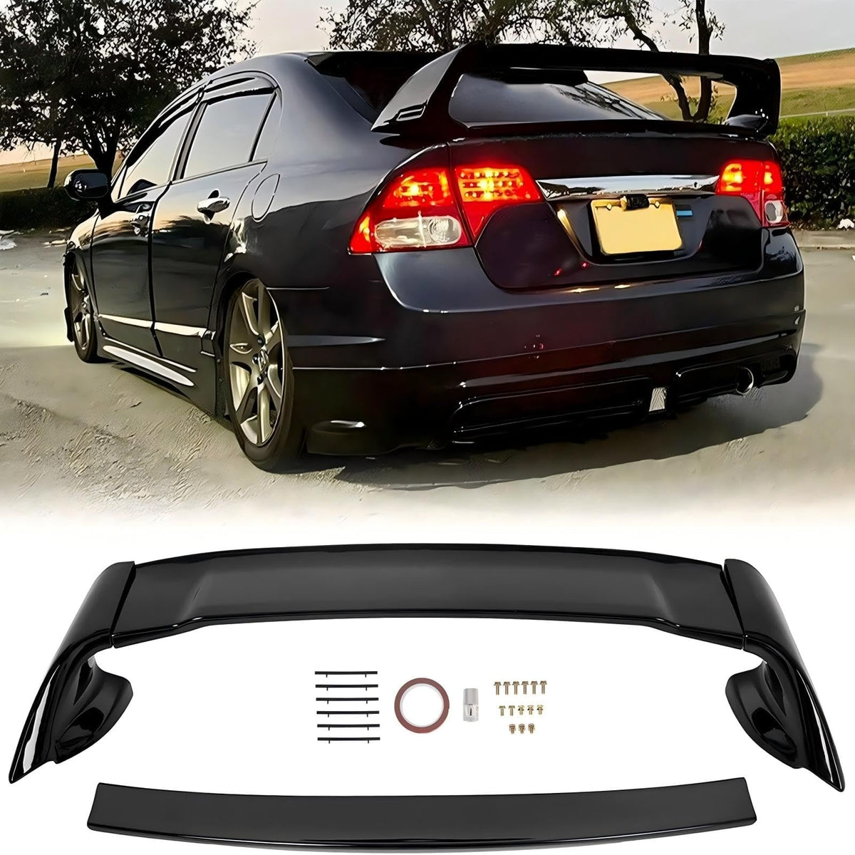 ECOTRIC front view of trunk spoiler showing clean fit and improved styling