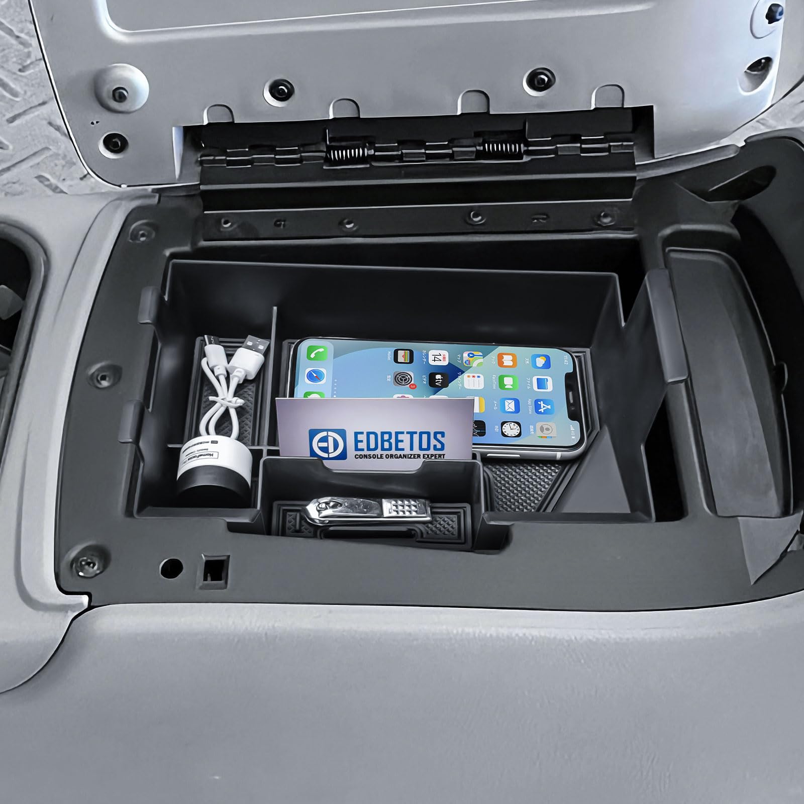 EDBETOS front profile of organizer showing neat compartment layout and improved access