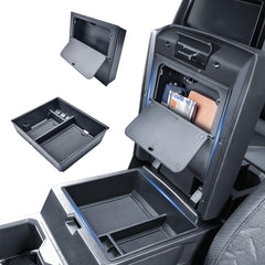 EDBETOS front view of organizer showing neat console division and improved storage