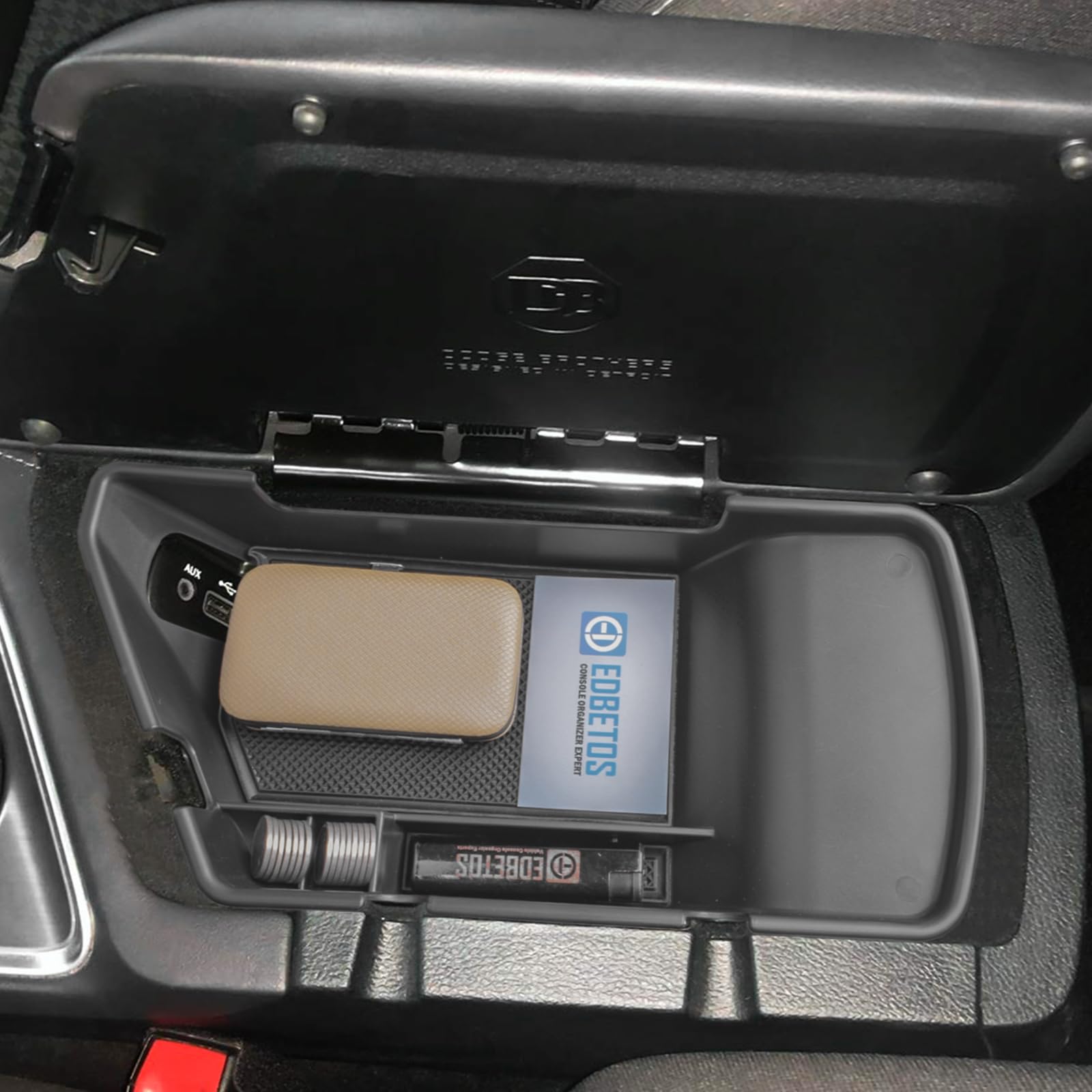 EDBETOS tray next to coins and card showing size and capacity benefit